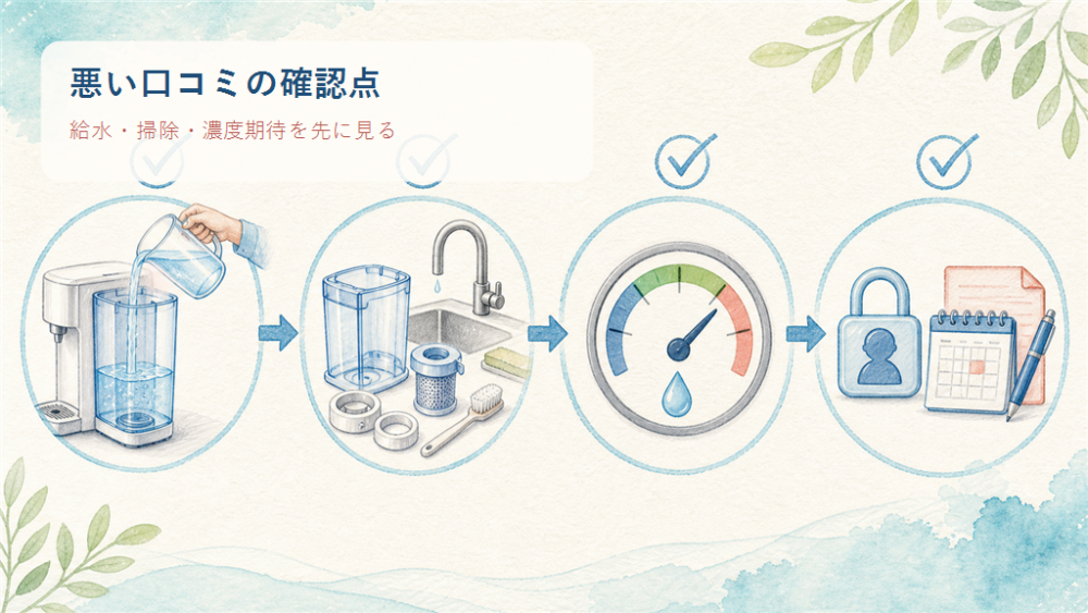 悪い口コミはお手入れ・給水・水素濃度への不安を先に確認する